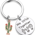 Poliertes Edelstahl-Kaktus-Schlüsselanhänger mit We Stick Together Gravur-Anhänger - Kaktus-Ständer A