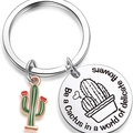Edelstahl Kaktus Schlüsselanhänger mit Gravur und grünem Kaktus Anhänger auf Weiß - Kaktus D (Be a Cactus)