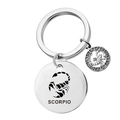 Détail du porte-clés zodiaque Scorpion en argent avec disque en acier inoxydable gravé - Scorpion