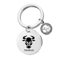 Llavero Tauro de acero plateado con colgante de rueda zodiacal y medalla grabada - Tauro