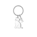 Gepolijste roestvrijstalen kat en visgraat bedeltjes aan een sleutelhanger accessoire - Kat met Visgraat Stijl (B)