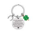Polished stainless steel keychain with four-leaf clover and horseshoe charms for success - Clover Horseshoe (Italian Reminder)