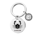 Porte-clés Cancer en acier inoxydable poli avec pendentif rond gravé sur fond blanc - Cancer