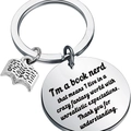 Llavero Book Nerd de acero inoxidable plateado pulido con colgante de libro 3D para lectores - Placa Redonda Libro (3cm)