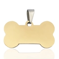 Detailed view of bone-shaped golden stainless steel pet ID tag with a silver clasp - Small Bone / Gold
