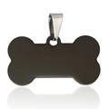 Durable bone-shaped black stainless steel pet ID tag with sturdy silver metal U-ring clip - Small Bone / Black