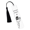 Divertente segnalibro in acciaio inossidabile con nappa nera e grafica Whatcha Reading - Stile Whatcha Reading