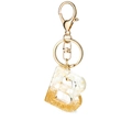 Détails du porte-clés lettre B en résine avec pierres blanches, feuille d'or et pompon - Frange Blanche B