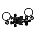 Puzzleteil-Schlüsselanhänger für Paare in Schwarz mit Always Forever Herzanhängern - Schwarz