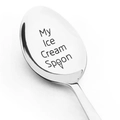 Polished stainless steel spoon with My Ice Cream Spoon laser engraving on white background - My Ice Cream Spoon Style(ice cream002)