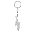 Polished shark shaped stainless steel keychain bottle opener with cutout details - Shark Bottle Opener Keychain A