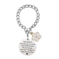Silver flower chain accessory for Stanley cup with engraved metal disc and lobster clasp - White Flower Cup Chain
