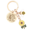 Porte-clés abeille et tournesol en acier inoxydable doré avec un pendentif rond inspirant - Style Abeille Tournesol 002 / Doré
