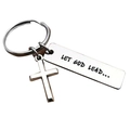 Polished stainless steel cross keychain with engraved 'LET GOD LEAD' rectangle tag - LET GOD LEAD Engraved Style / 1.2x5cm / Silver Style