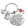 Llavero de princesa de cuento de hadas de acero inoxidable con tetera y rosa - Serie de Princesas de Cuento - Belle