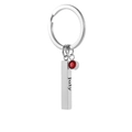 Minimalist silver stainless steel July birthstone keychain with red gem and engraved tag - July
