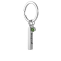 August birthstone keychain with green crystal and engraved stainless steel tag - August