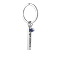 September birthstone keychain with polished stainless steel bar and blue stone pendant - September