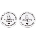 Polished stainless steel new parent decision coin showing mummy and daddy turn sides - J11 Style (10.5g)