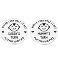 Newborn decision coin in silver stainless steel showing Daddy's Turn and Mummy's Turn sides - J14 Style (10.5g)