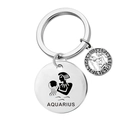 Llavero Acuario de acero inoxidable plateado con colgante redondo grabado y signos zodiaco - Acuario