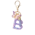 Letter B resin keychain with purple butterfly, glitter filling and stylish tassel - Purple B