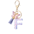 Letter F resin keychain with purple butterfly tassel charm with colorful star glitter stars - Purple F