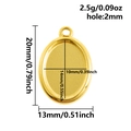 Makroansicht der goldenen ovalen Edelstahl-Anhängerbasis mit präzisen Größenangaben - Gold Oval Anhänger Tablett (S2874-G)