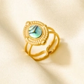 Detalle de anillo de concha de abulón ovalado con banda de doble capa bañada en oro 18k - Estilo Oro 18K / Abulón Colorido Dorado (J921-G-B)