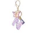 Letter N resin keychain with purple glitter, gold butterfly charm and tassel - Purple N