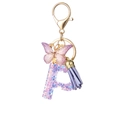 Purple resin letter P keychain with star sequins, tassel and butterfly charm - Purple P