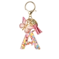 Pink glitter resin letter A keychain with butterfly charm and matching tassel - Resin A