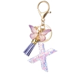 Purple letter X keychain with resin sequins, enamel butterfly and golden tassel charm - Purple X