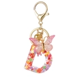 Pink butterfly resin letter D keychain with colorful glitter sequins and gold clasp - Resin D
