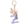 Letter Z resin keychain with purple glitter stars, butterfly charm, and leather tassel - Purple Z