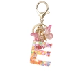 Pink resin letter E keychain with glitter, butterfly charm, and soft tassel detail - Resin E