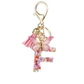 Pink heart sequin resin letter F keychain with butterfly and pink tassel charm - Resin F