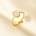 Macro detail of a 18k gold-plated 304 stainless steel leaf ring with white shell inlay - White Mother Of Pearl Gold Style (J928-G-W)