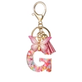 Pink resin alphabet G keychain with colorful heart sequins, butterfly and tassel charm - Resin G