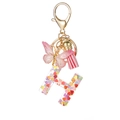 Pink heart sequin resin letter H keychain with butterfly pendant and tassel detail - Resin H