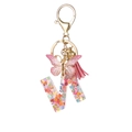Pink heart sequins resin letter V keychain with gold butterfly and tassel - Resin N