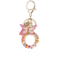 Pink resin keychain with letter pendant, colorful heart sequins and golden lobster clasp - Resin O