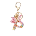 Pink resin letter P keychain with heart sequins, butterfly charm and pink leather tassel - Resin P