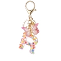 Letter R keychain with colorful heart sequins and pink glitter butterfly charm - Resin R