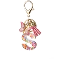 Pink resin letter S keychain with glitter, butterfly charm and soft tassel - Resin S