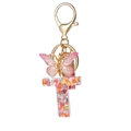 Pink heart sequin resin letter T keychain with butterfly charm and pink tassel ornament - Resin T