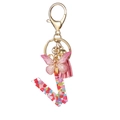 Pink resin keychain with letter V, colorful heart sequins, butterfly charm and silk tassel - Resin V