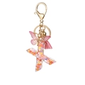 Pink letter X resin keychain with colorful heart sequins, butterfly charm and tassel - Resin X
