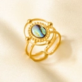 Detailed macro view of 18k gold vintage shell ring on elegant silk fabric background - Gold Abalone Shell Style (J939-G-B)