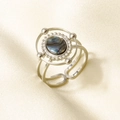 Macro detail of 925 sterling silver ring with colorful abalone shell inlay on silk - Silver Abalone Shell Style (J939-S-B)